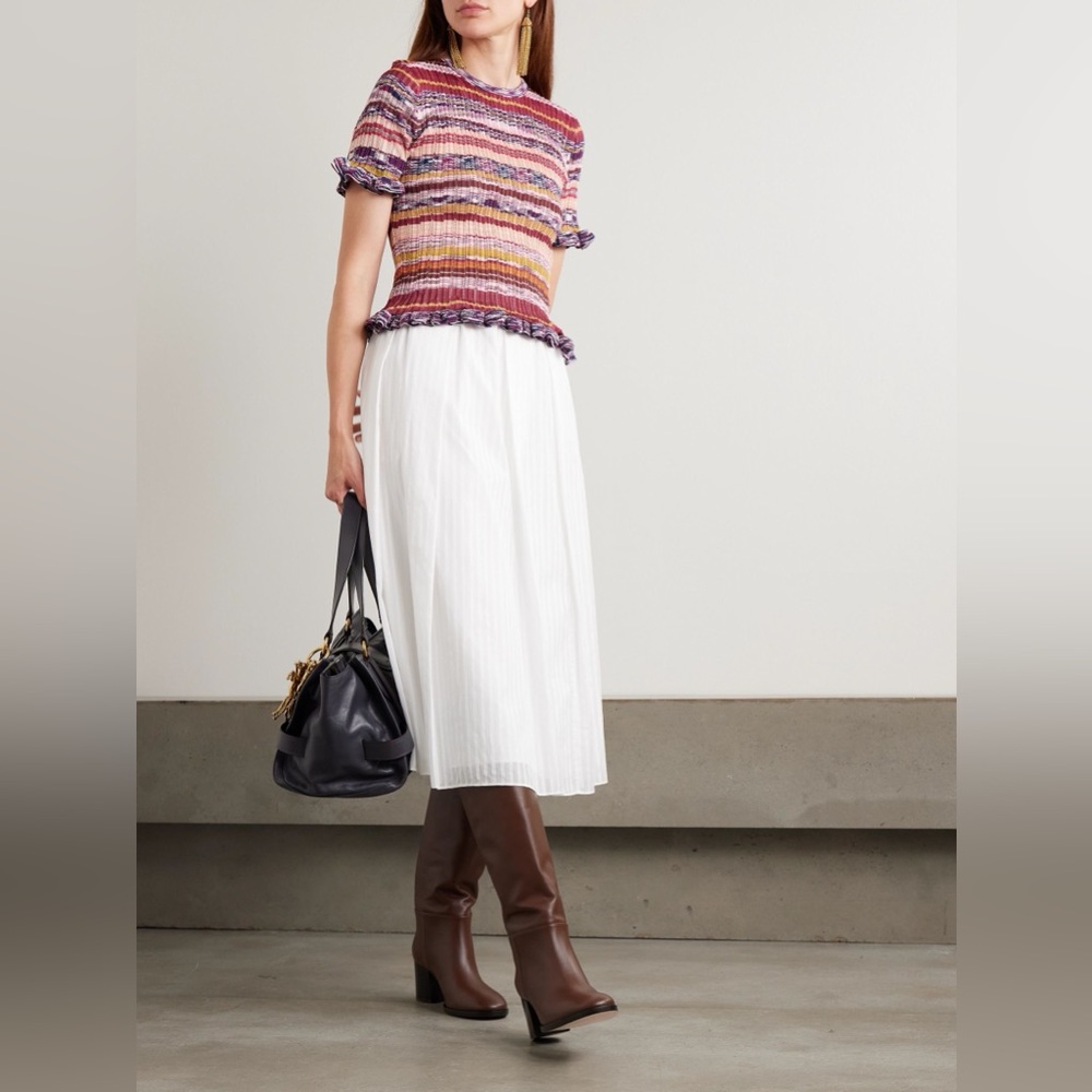 NWT Ulla Johnson Miya Ruffled Striped Ribbed-Knit Sweater